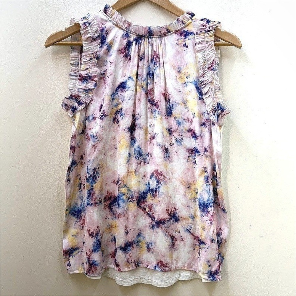 Dolan Left Coast Womens Summer Top XS Ruffle Sleeve Tie Dye Casual Colorful Soft
